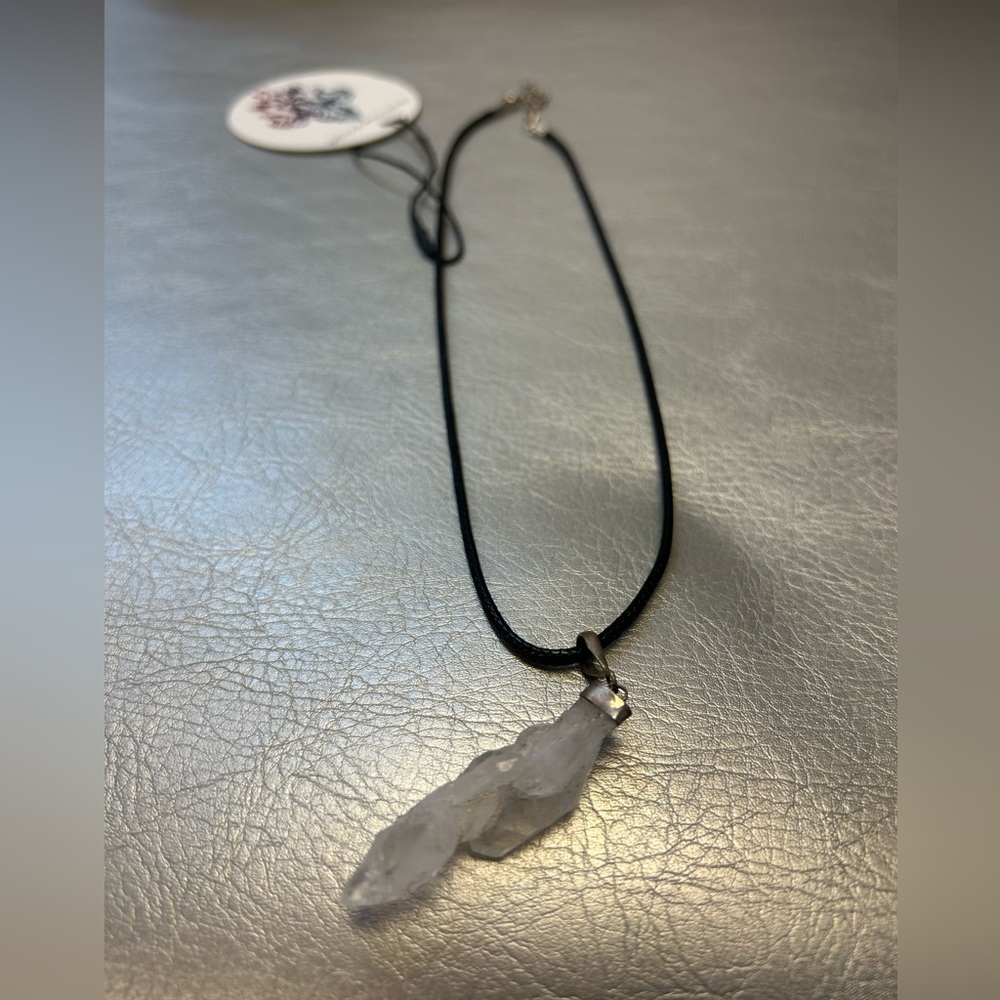 Crystal pendant with leather necklace metal clasp
